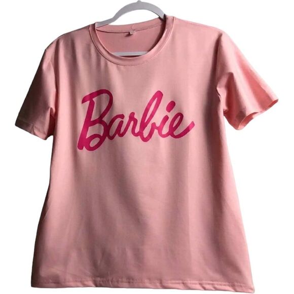 Barbie Pink Fuchsia Name Plate Short Sleeve T- Shirt - Picture 3 of 7